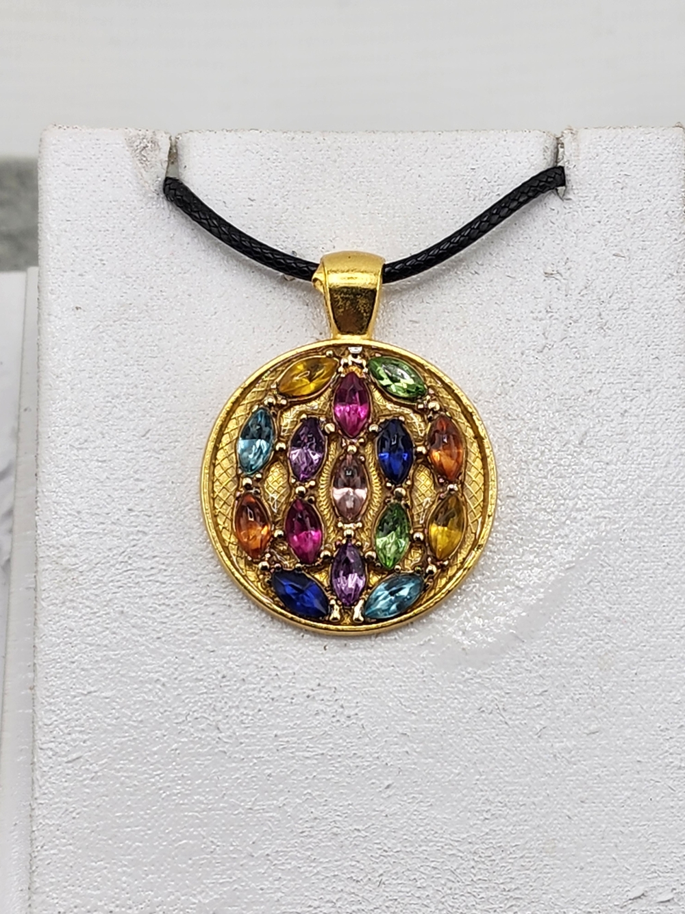 Gold-Tone Multicolor Crystal Pendant Necklace